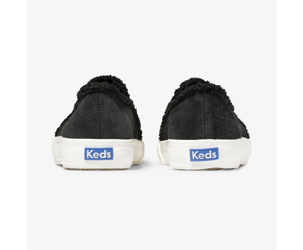 Keds Slip Ons Damen Schwarz - Double Decker Suede Faux Shearling - KLC-295684